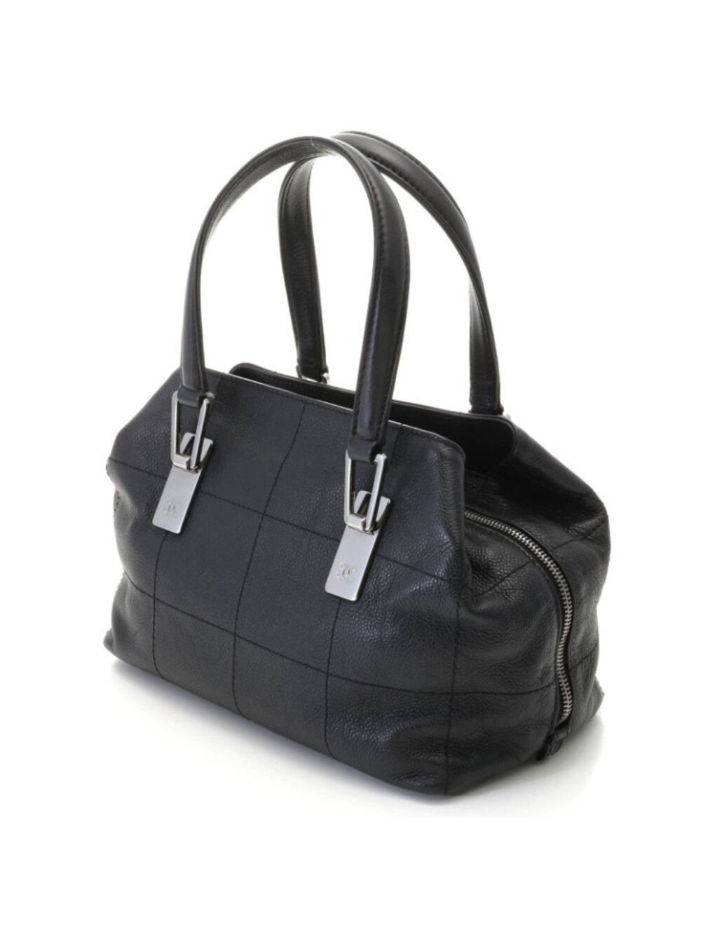 Chanel Choco Bar Line Black Silver Handbag Caviar Leather - Picture 2 of 10